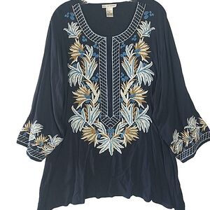 Cute Options Womens Size 2XL Floral Embroidered Tunic Beach Cover Up